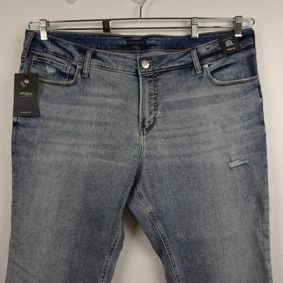 Silver Jeans Elyse Skinny Leg Women's Plus Size 22 Blue Denim Stretch Distressed - Picture 2 of 13